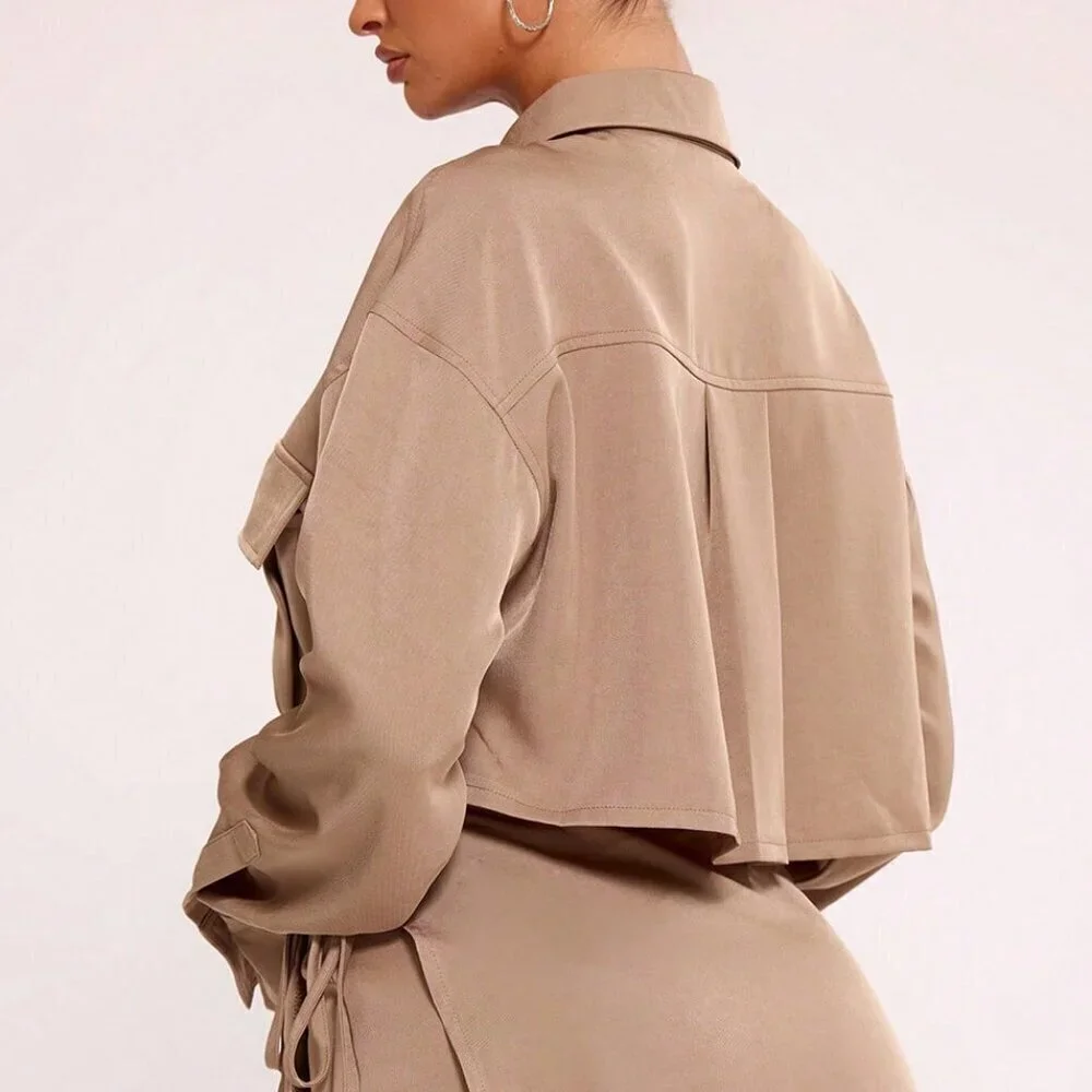 Casual Women's Button Up Collared Cargo Shirt top